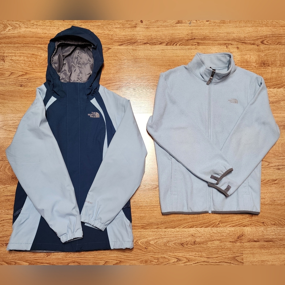 North Face Girls Youth Hyvent 2in1 Coat Jacket Blue - Size Large